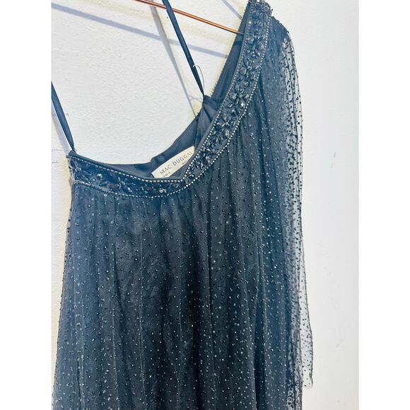 MAC DUGGAL Black One Shoulder Embellished Tulle Mini Party Formal Gown Dress 4 - Picture 5 of 16